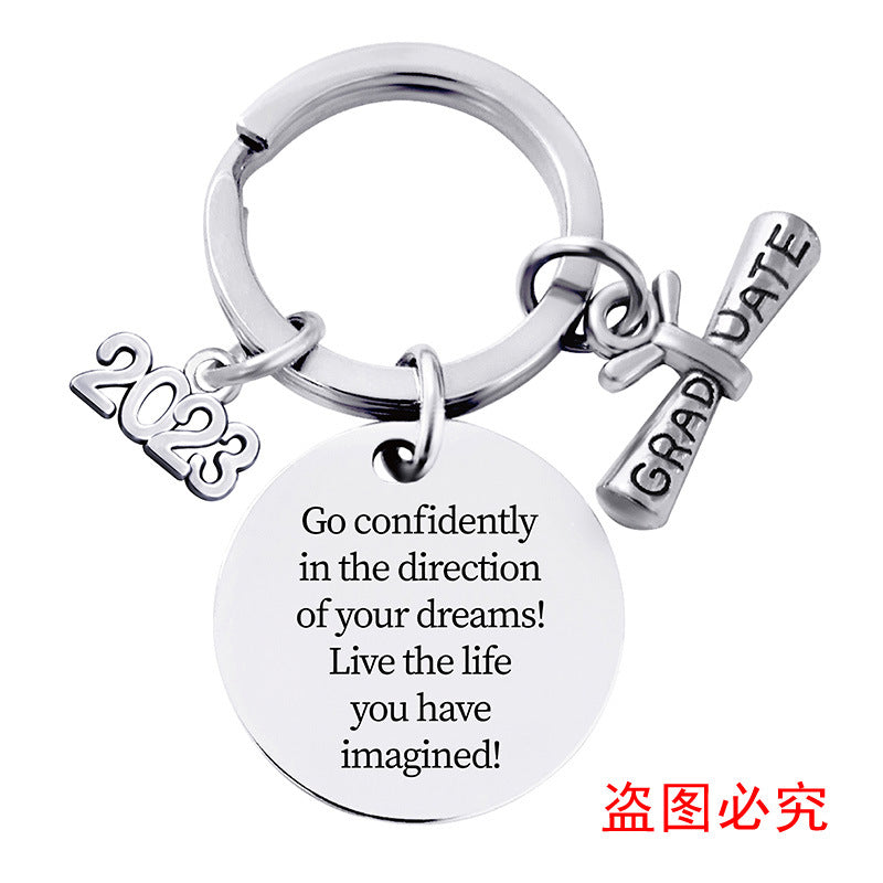 Wholesale Graduation Season Gift Lettering Round Metal Keychain